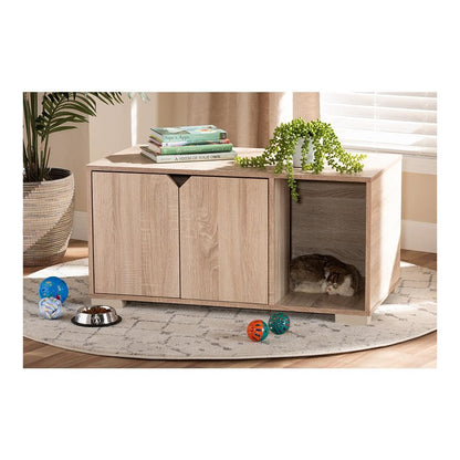 Oak Finished 2-Door Wood Cat Litter Box Cover House