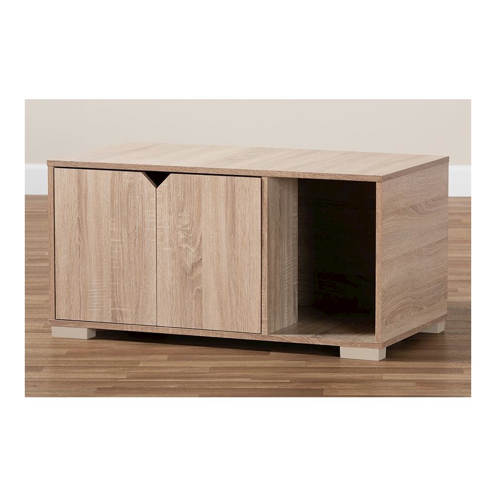 Oak Finished 2-Door Wood Cat Litter Box Cover House