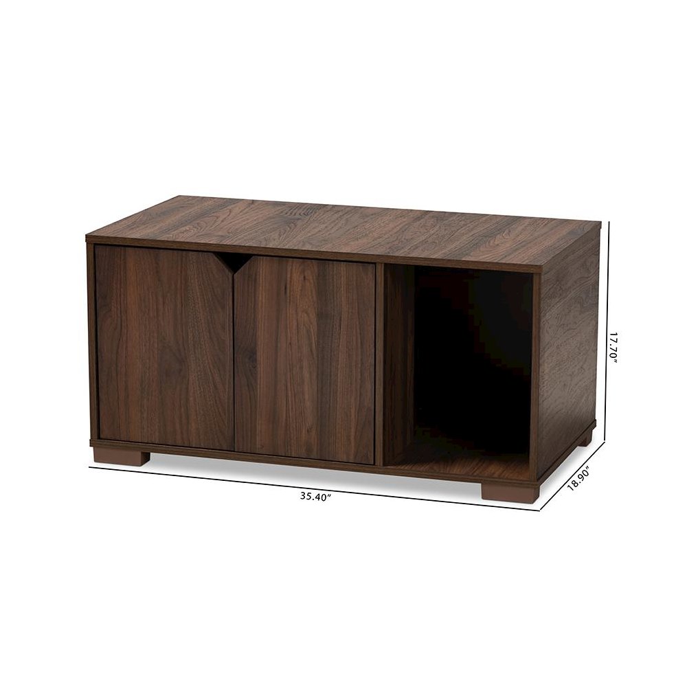 Walnut Brown Finished 2-Door Wood Cat Litter Box Cover House