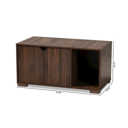 Walnut Brown Finished 2-Door Wood Cat Litter Box Cover House