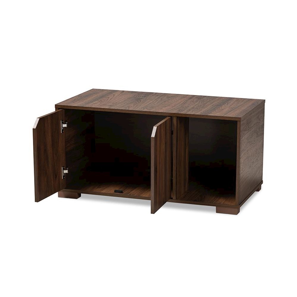 Walnut Brown Finished 2-Door Wood Cat Litter Box Cover House