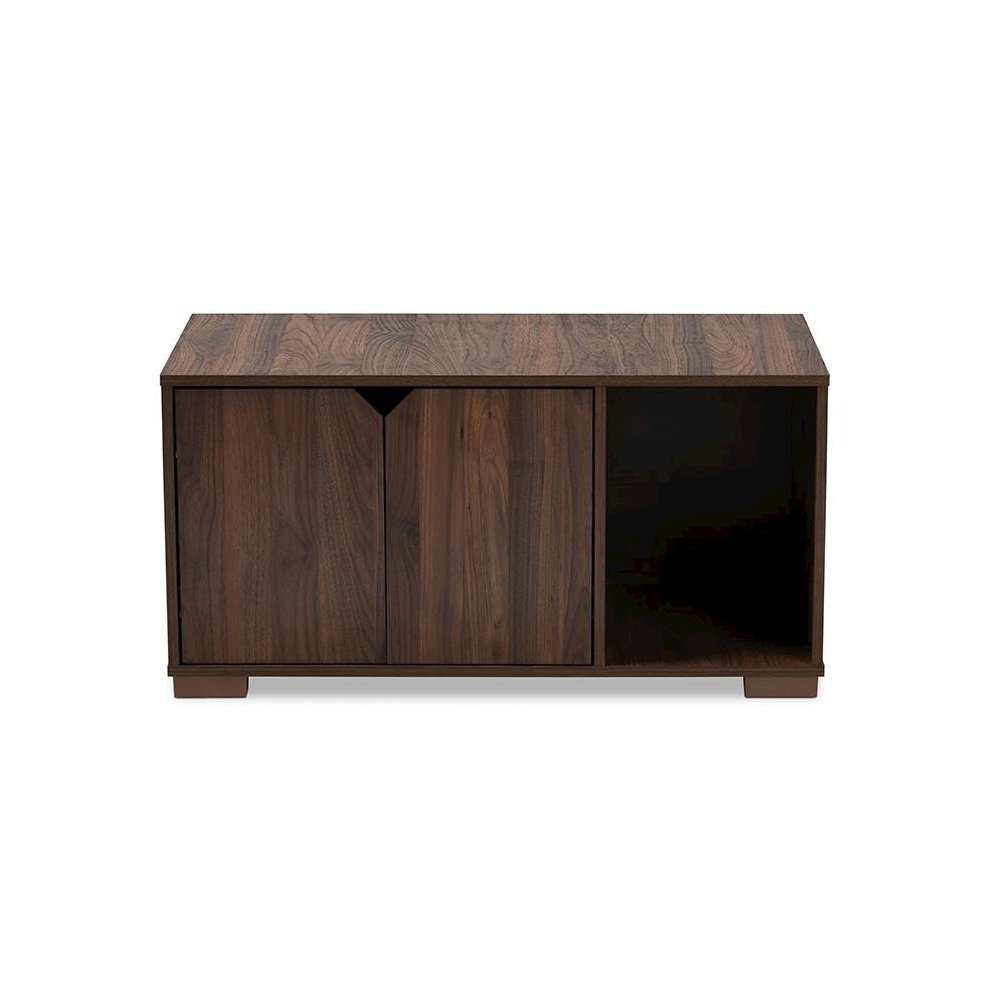 Walnut Brown Finished 2-Door Wood Cat Litter Box Cover House