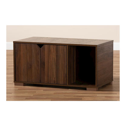 Walnut Brown Finished 2-Door Wood Cat Litter Box Cover House