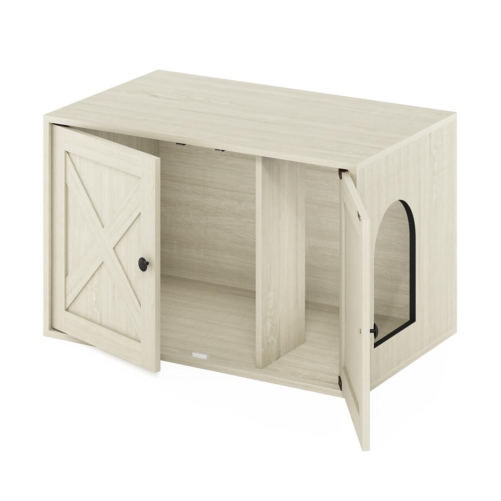 Furinno Peli Farmhouse Cat Litter Box Enclosure, White Wash