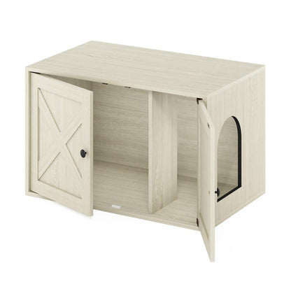 Furinno Peli Farmhouse Cat Litter Box Enclosure, White Wash