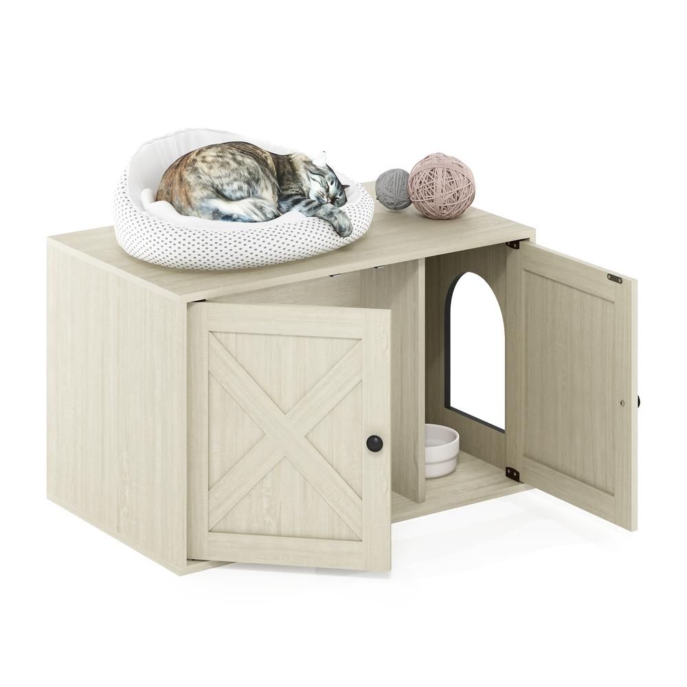 Furinno Peli Farmhouse Cat Litter Box Enclosure, White Wash