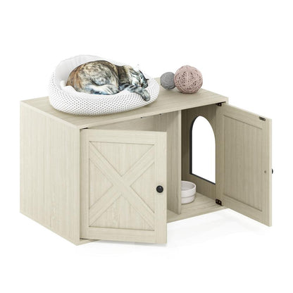 Furinno Peli Farmhouse Cat Litter Box Enclosure, White Wash