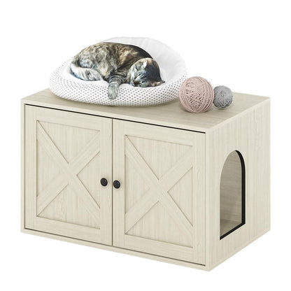 Furinno Peli Farmhouse Cat Litter Box Enclosure, White Wash