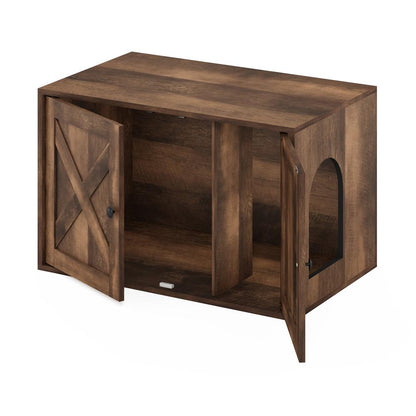 Furinno Peli Farmhouse Cat Litter Box Enclosure, Rustic Brown