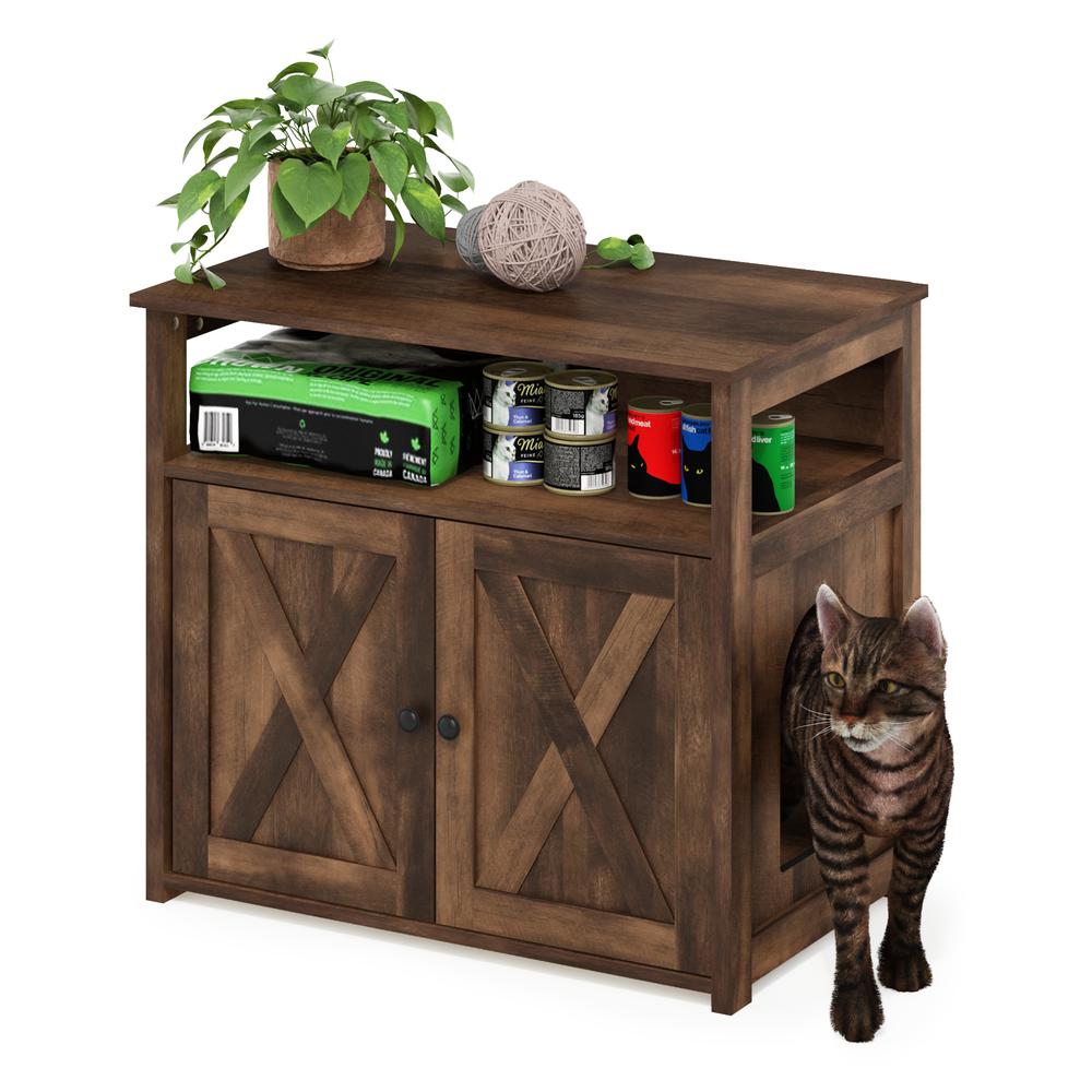 Furinno Peli Farmhouse Cat Litter Cabinet Storage with 2 Doors, Rustic Brown