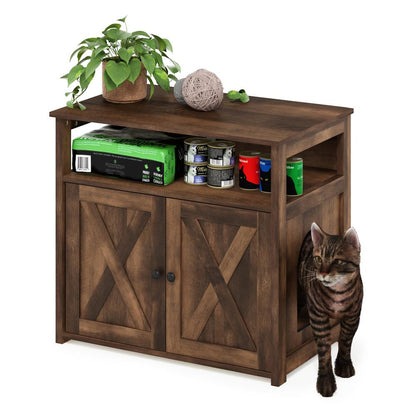 Furinno Peli Farmhouse Cat Litter Cabinet Storage with 2 Doors, Rustic Brown