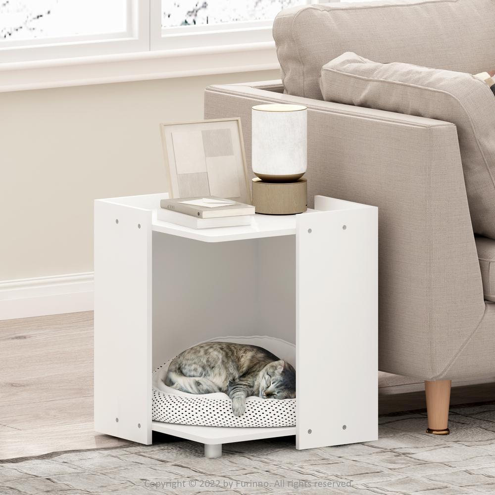 Furinno Peli Litter Box Enclosure with Casters, Solid White