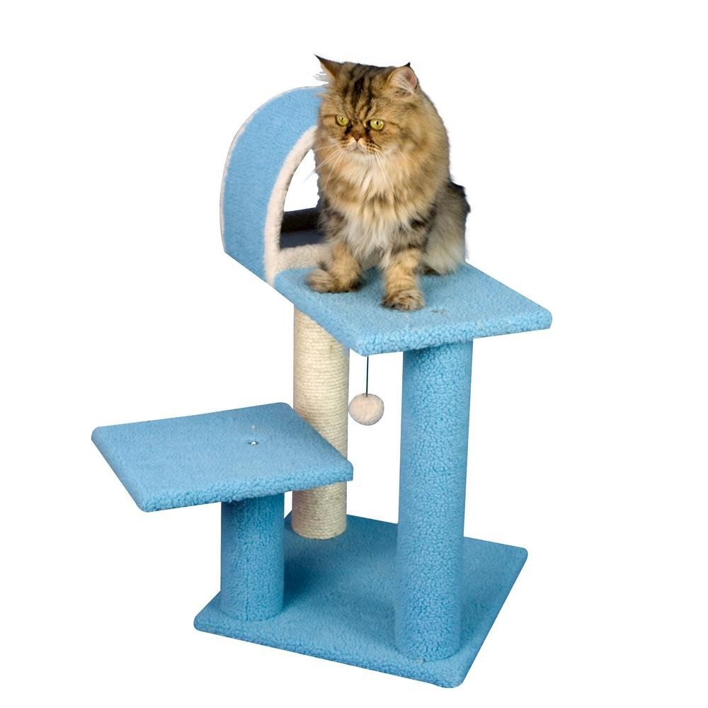 29" Real Wood Cat Tree With Scratcher And Tunnel For Squeeze