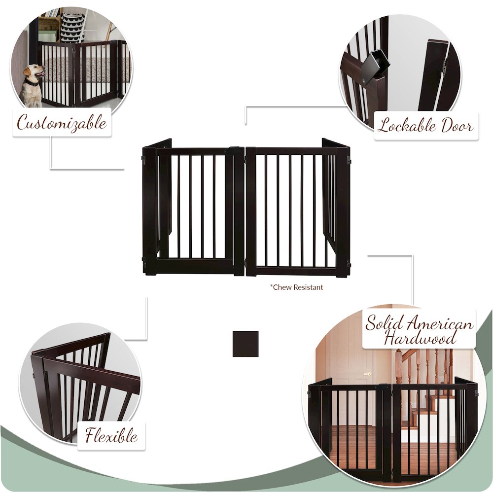 American Trails Free Standing Pet Gate with Door-Espresso