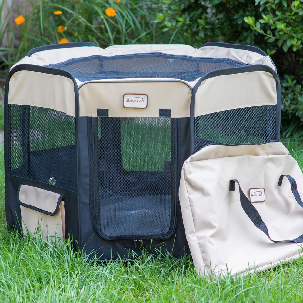 Portable Pet Playpen In Black And Beige Combo Medium