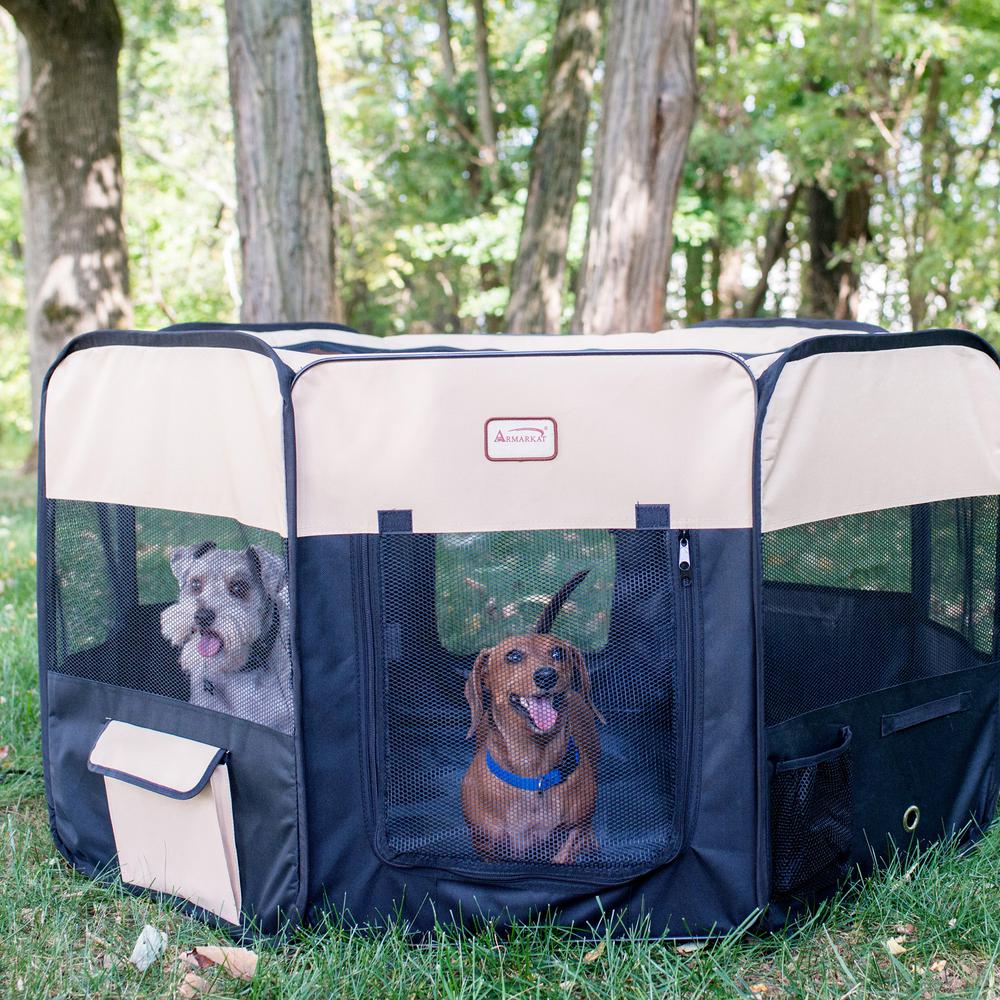 Portable Pet Playpen In Black And Beige Combo Medium