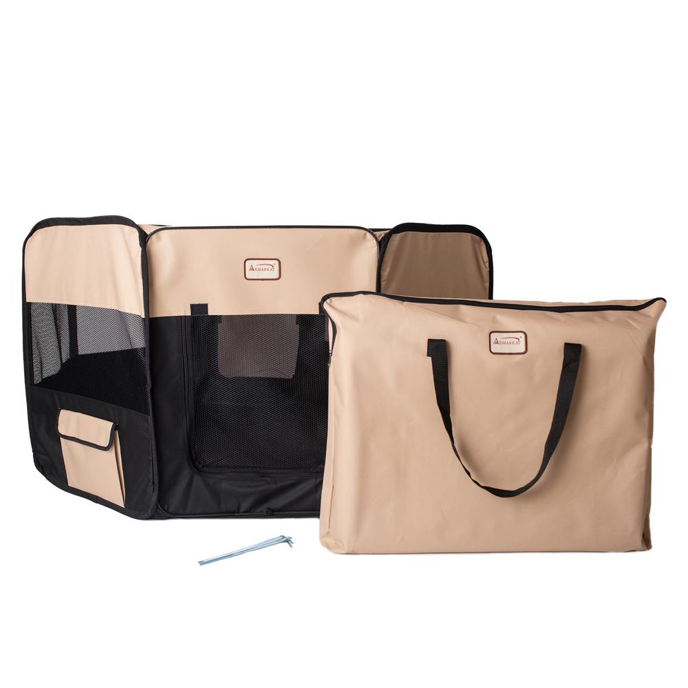 Portable Pet Playpen In Black And Beige Combo Medium