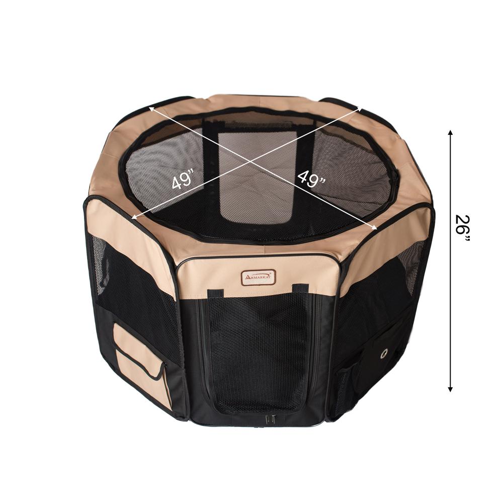 Portable Pet Playpen In Black And Beige Combo Medium