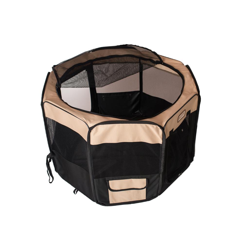 Portable Pet Playpen In Black And Beige Combo Large