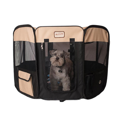 Portable Pet Playpen In Black And Beige Combo Large