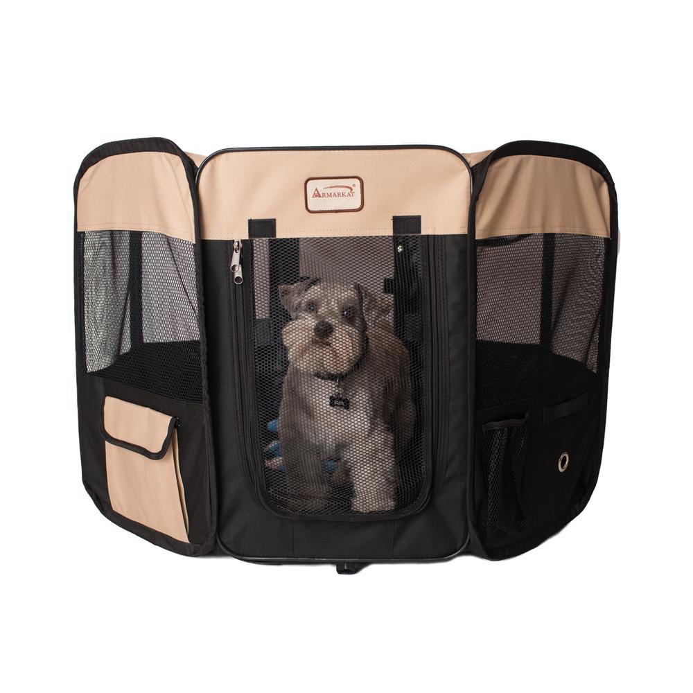 Portable Pet Playpen In Black And Beige Combo Large