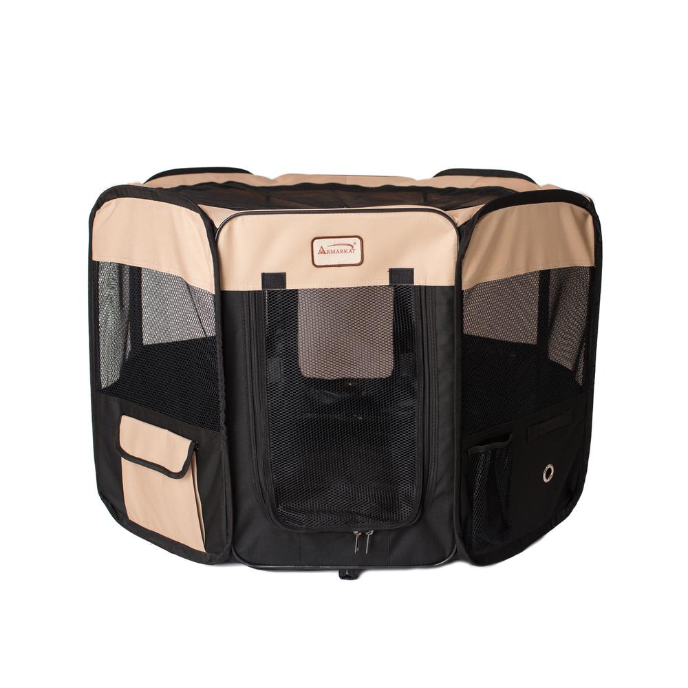 Portable Pet Playpen In Black And Beige Combo Large
