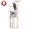 64" Real Wood Cat Tree With Sractch Sisal Post, Soft-Side Playhouse, Almond