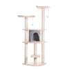 64" Real Wood Cat Tree With Sractch Sisal Post, Soft-Side Playhouse, Almond