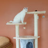 64" Real Wood Cat Tree With Sractch Sisal Post, Soft-Side Playhouse, Almond
