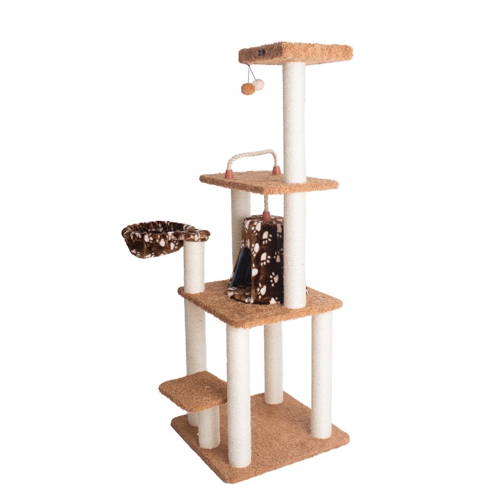 Brown Carpet Real Wood Cat Furniture, Pressed Wood Kitty Tower