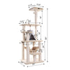 65" Real Wood Cat Tree With Sisal Rope, Hammock, Soft-Side Playhouse