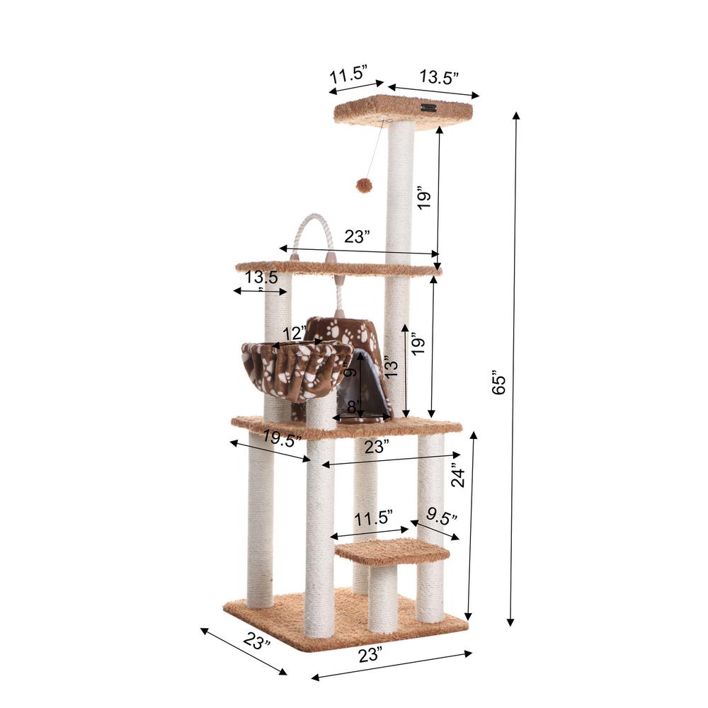 Brown Carpet Real Wood Cat Furniture, Pressed Wood Kitty Tower
