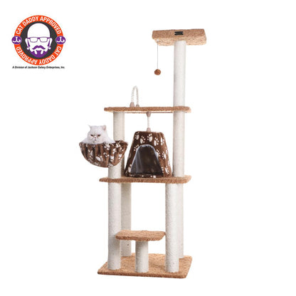 Brown Carpet Real Wood Cat Furniture, Pressed Wood Kitty Tower