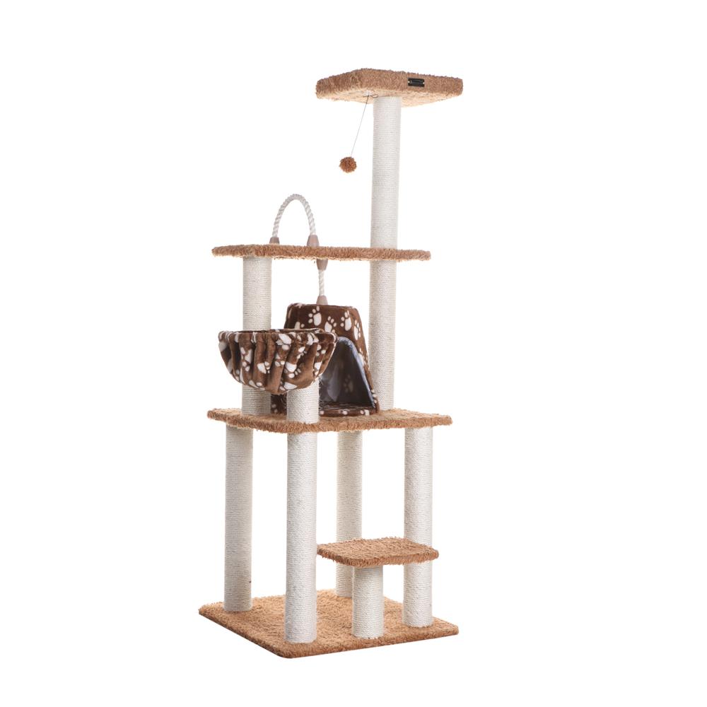 Brown Carpet Real Wood Cat Furniture, Pressed Wood Kitty Tower