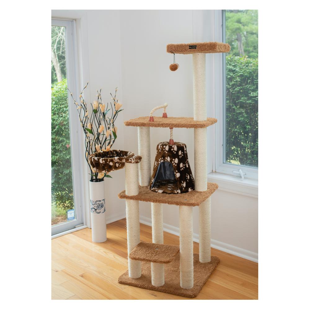 Brown Carpet Real Wood Cat Furniture, Pressed Wood Kitty Tower