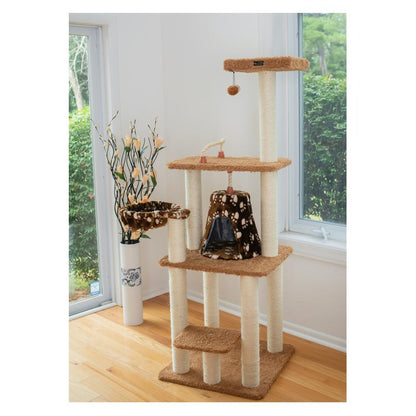 Brown Carpet Real Wood Cat Furniture, Pressed Wood Kitty Tower