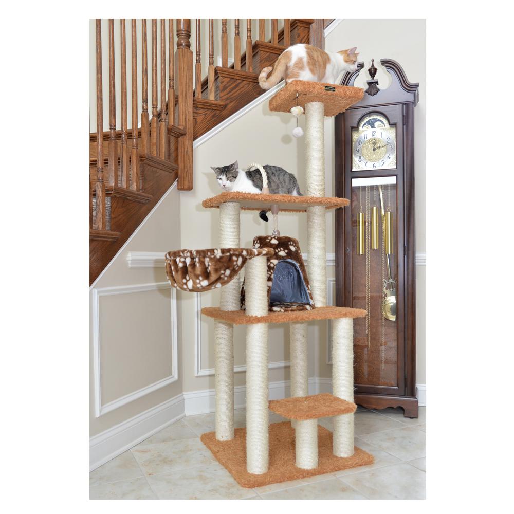 Brown Carpet Real Wood Cat Furniture, Pressed Wood Kitty Tower