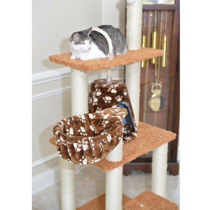 Brown Carpet Real Wood Cat Furniture, Pressed Wood Kitty Tower