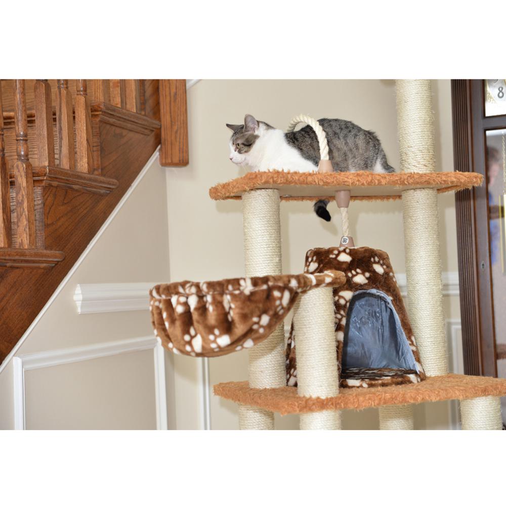 Brown Carpet Real Wood Cat Furniture, Pressed Wood Kitty Tower