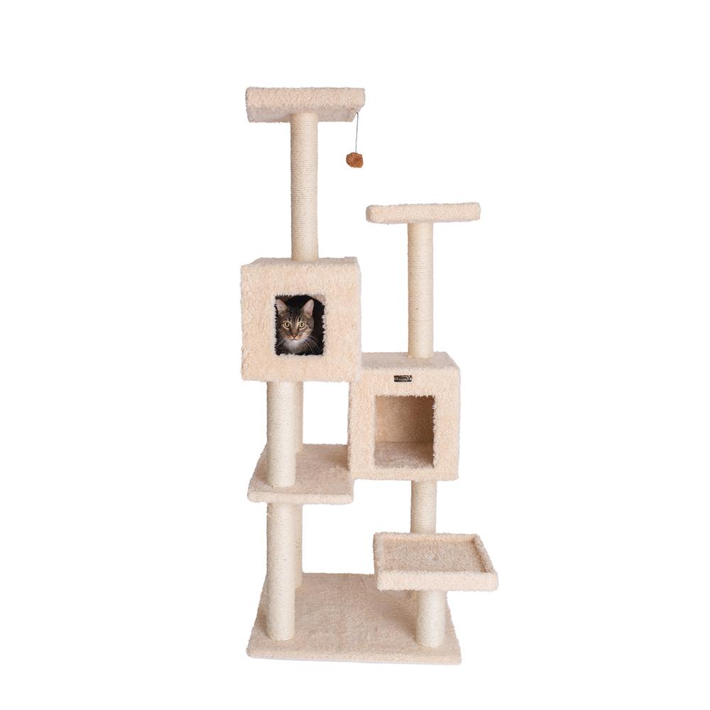 Multi-Level Real Wood Cat Tree With Two Spacious Condos