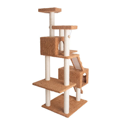 74" Multi-Level Real Wood Cat Tree Large With Sratchhing Posts,Ochre Brown