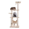 65" Real Wood Cat Tree With Sisal Rope, Hammock, Soft-Side Playhouse