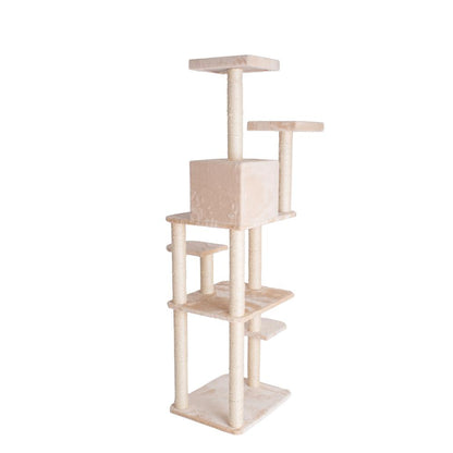 74-Inch Real Wood Cat Tree With Seven Levels, Beige