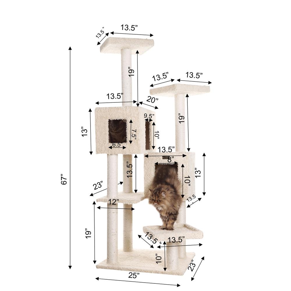 Multi-Level Real Wood Cat Tree With Two Spacious Condos