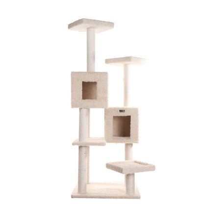Multi-Level Real Wood Cat Tree With Two Spacious Condos