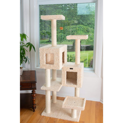 Multi-Level Real Wood Cat Tree With Two Spacious Condos