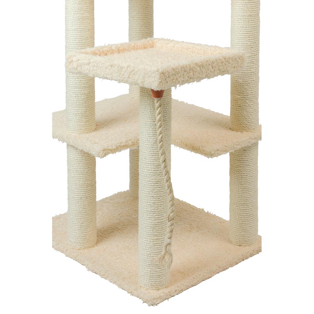 Real Wood Cat Tower, Ultra Thick Faux Fur Covered Cat Condo House, Beige