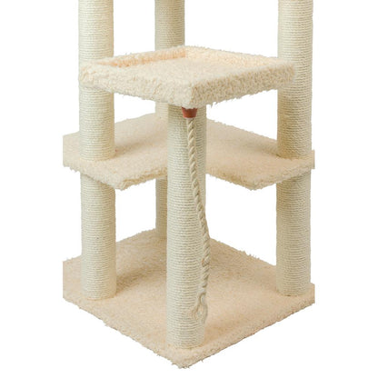 Real Wood Cat Tower, Ultra Thick Faux Fur Covered Cat Condo House, Beige