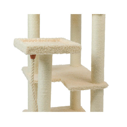Real Wood Cat Tower, Ultra Thick Faux Fur Covered Cat Condo House, Beige