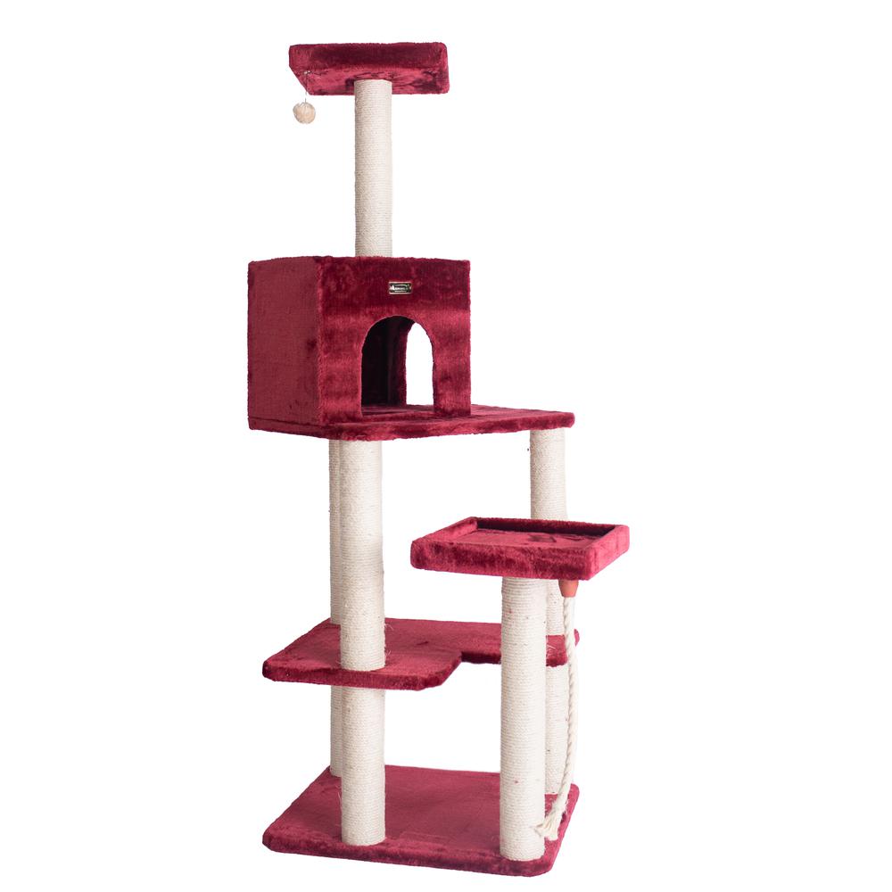 Real Wood Cat Tower, Ultra Thick Faux Fur Covered Cat Condo House, Beige